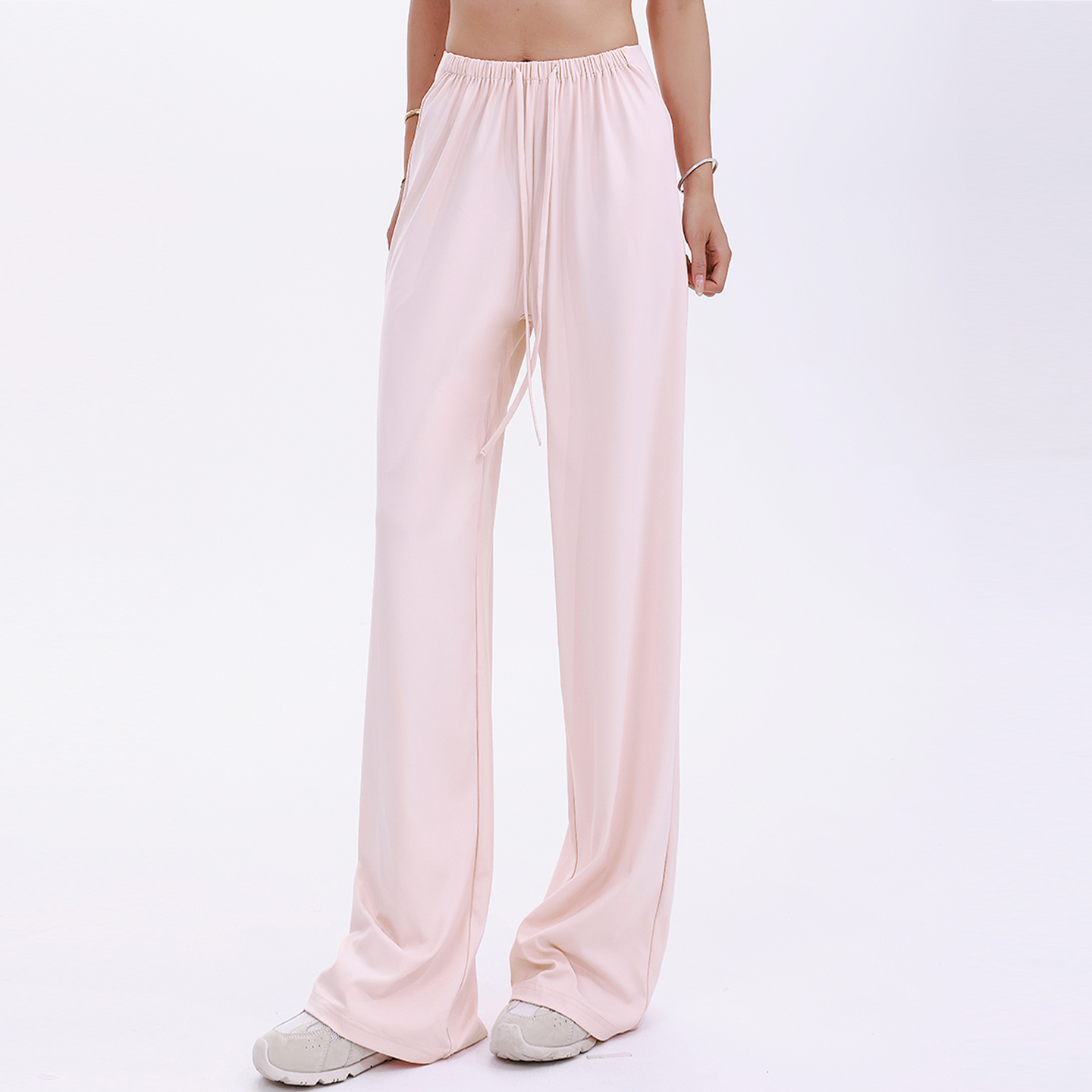 奔跑吧卡卡粉色高腰宽松直筒阔腿裤女薄款运动休闲长裤跑步健身裤