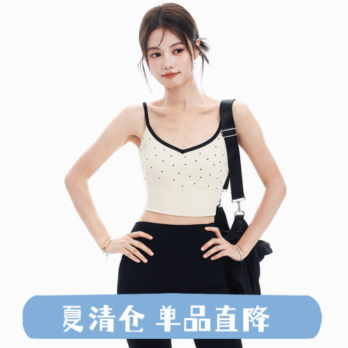 奔跑吧卡卡固定式胸垫细肩带运动内衣复古波点瑜伽健身文胸背心女