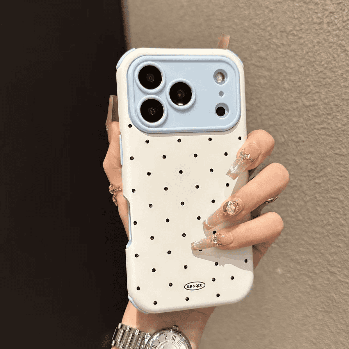 ins风肤感二合一满屏波点镜头全包使用于iphone17pro撞色16promax四角防摔15新款14简约13高颜值12轻奢11秋冬