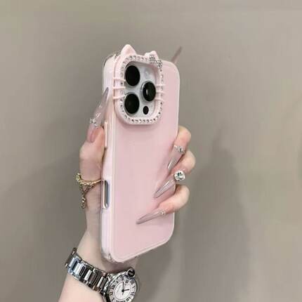 ins多巴胺果冻KT猫镜头适用于iPhone16promax苹果17手机壳15Pro新11高级12网红13闪钻14plus镶钻ProMax防摔套