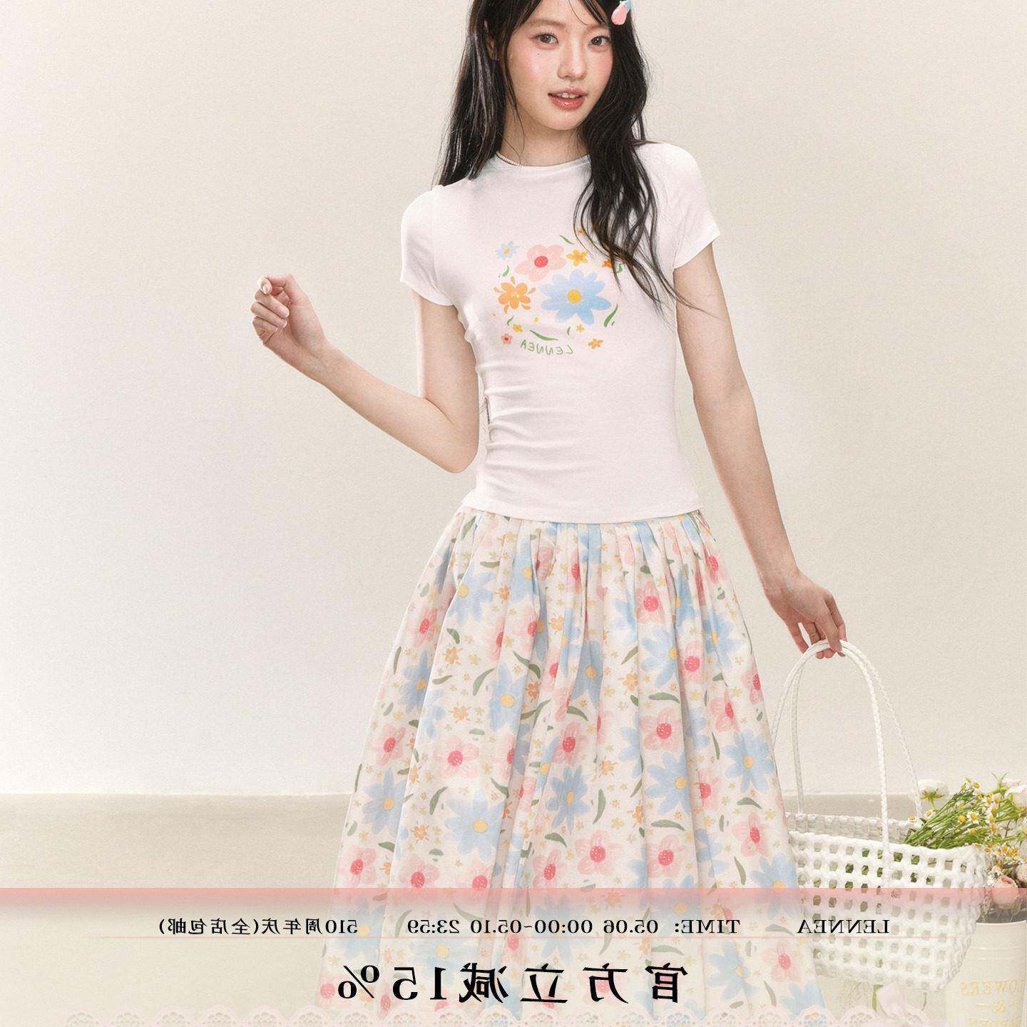 LENNEA繁花短袖印花T恤/碎花百褶半身裙甜美初夏独特绝美小套装女
