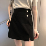 2019 summer plus size plus size super fire split skirt fat MM Korean version slim A-line high waist black hip skirt
