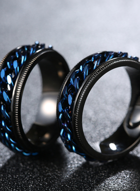 链条男士钛钢单身风刻字食指环