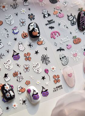1Pc 5D Halloween Nail Art Stickers Pumpkin Ghost Black Cat B
