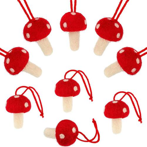 5PCS Red Felt Mushroom Ornament For Home Christmas Tree Deco