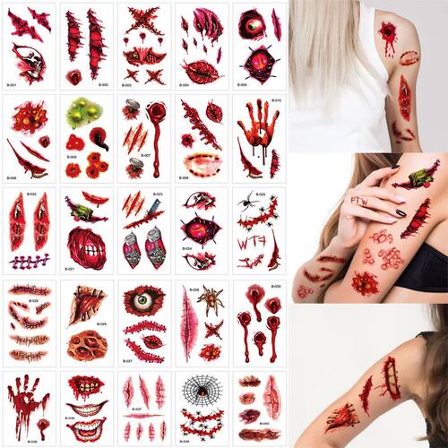 Halloween Scar Temporary Tattoo Realistic Fake Bloody Wound