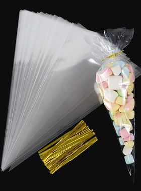 50pcs Clear Cone Candy Storage Bags Cones Transprant Plastic