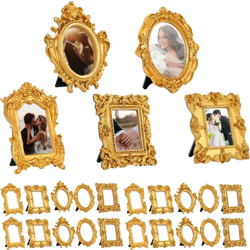 5-25pcs Mini Gold Frames for Wedding Table Decor Resin Vinta