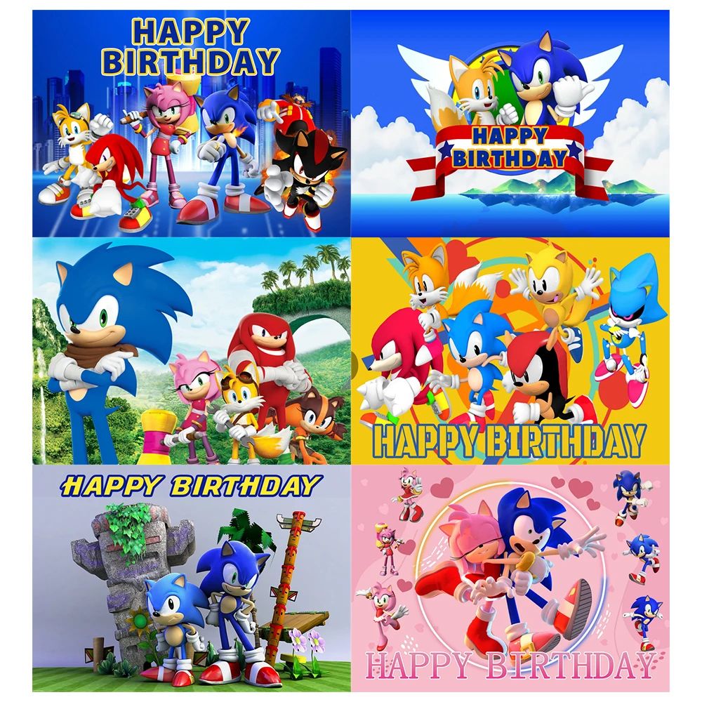 Cartoon Sonic Blue Theme Birthday Party Background Decoratio