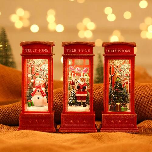 Christmas Phone Booth Lights Santa Claus Snowman Gifts Windo