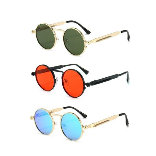Metal Vintage Punk Style Sunglasses Men Retro Round Y2K Cybe