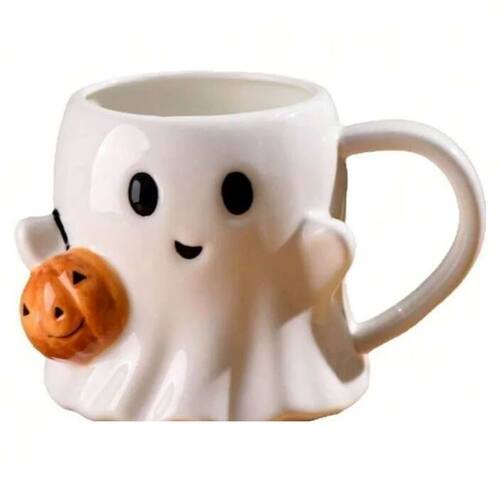 White Pumpkin Ghost Mugs Cute Handmade Halloween Gifts- Hall
