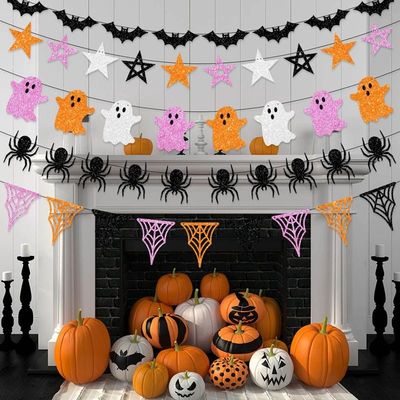 Halloween Party Banner Garlands Cartoon Ghost Bat Spider Han