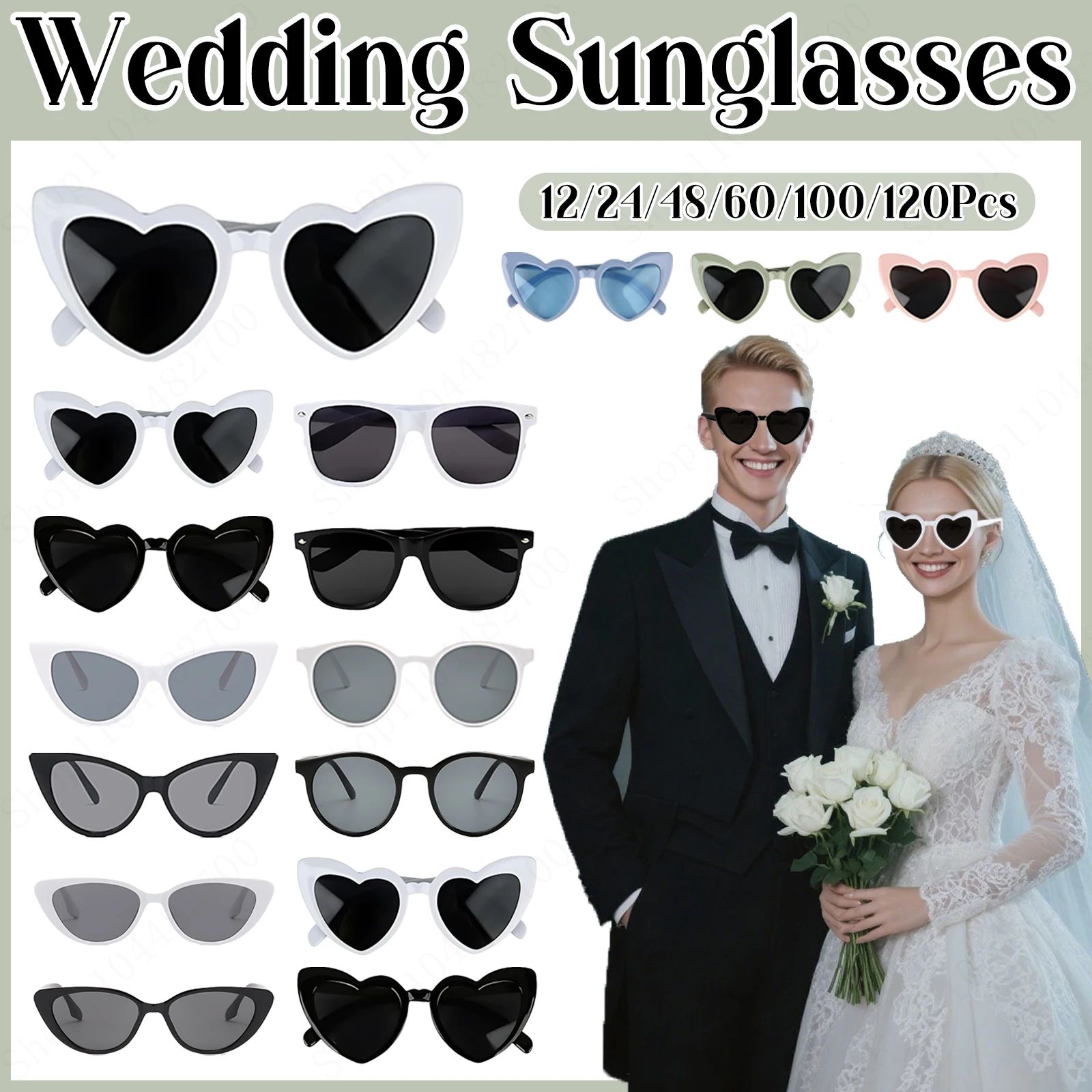 12-120Pcs Wedding Heart Shaped Sunglasses Bulk Bachelor Part