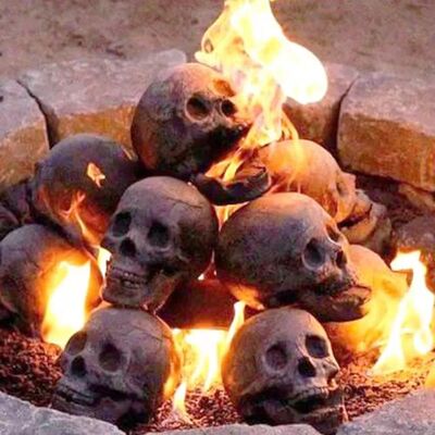 Fire Skull Burning Skeleton Head Halloween Horror Props Cera