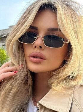 Small Square Sunglasses Women Metal Half Frame Sunglasses Vi