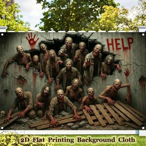 2D Halloween Banner - Zombie Breakout Horror Scene Photograp
