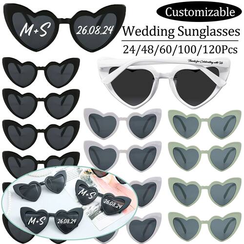 24-120Pcs Custom Heart Sunglasses Personalised Wedding Sungl