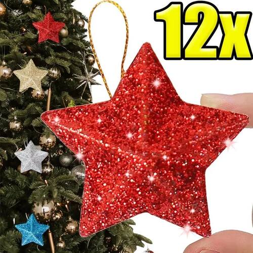 New Gold Glitter Star Ornaments Christmas Tree Hanging Penda