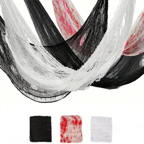 3pcs Halloween Black White Bloody Gauze Mesh Horror Hanging