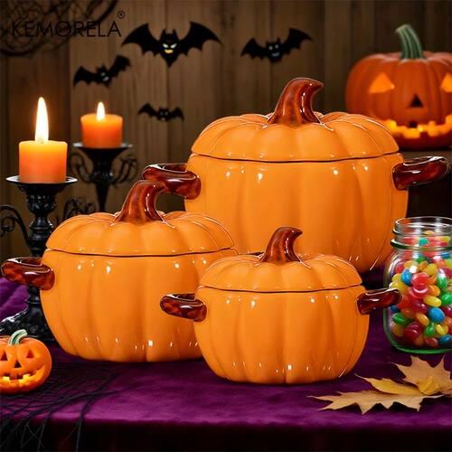 Halloween Pumpkin Bowl Ceramic Pumpkin Casserole Oven-Safe P