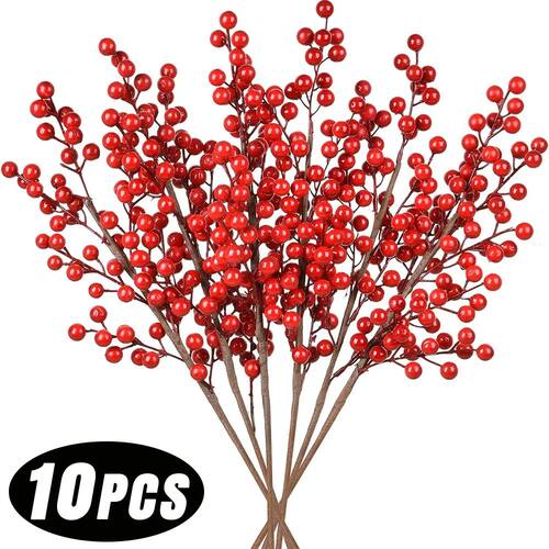 10/1Pcs Artificial Red Berry Flowers Branches Fake Plant Sta