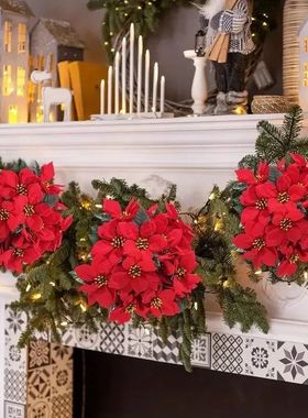 33cm Artificial Poinsettia Bushes Faux 7 Heads White Red Sil