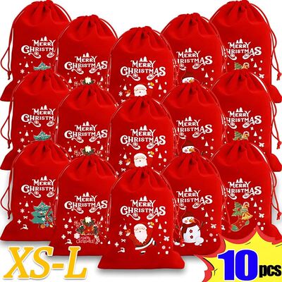 10/1Pcs Red Christmas Velvet Bags Santa Candy Snack Drawstri