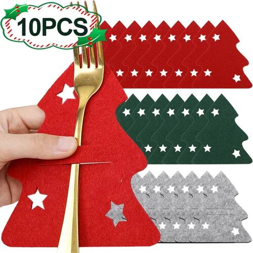 10/1Pcs Christmas Tree Cutlery Knife Fork Cover Table Decora
