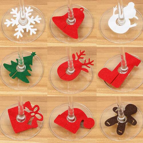 20pcs Christmas Wine Cup Glass Ring Xmas Elk Wine Cup Cards