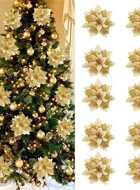 14cm Christmas Glitter Flower Ornaments,Pink,Red,Gold,Glitte