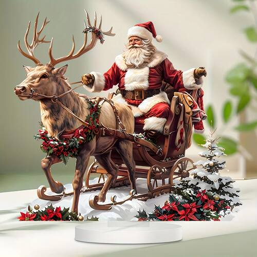 Sleigh Santa Claus Reindeer Sled Tabletop Decoration with Ba