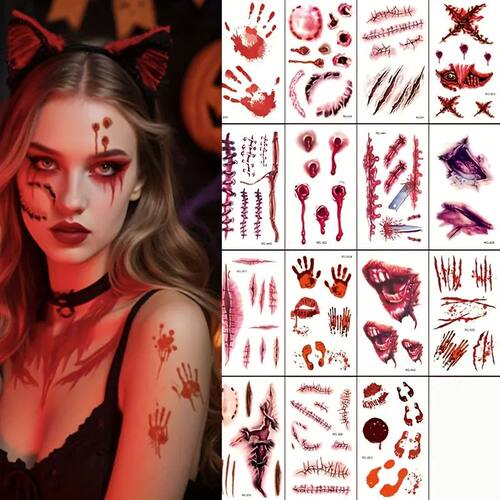 15pcs Halloween 3D Temporary Tattoos Stickers Horror Fake Ta