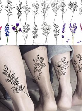 Small Poppy Flower Temporary Tattoos For Women Adult Lavende