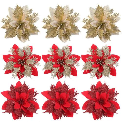 14cm Glitter Artificial Christmas Flowers Xmas Tree Ornament