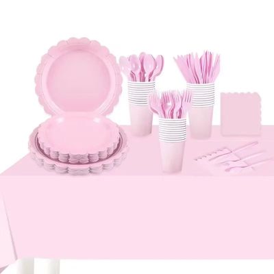 New pink lace disposable party utensil set including napkins