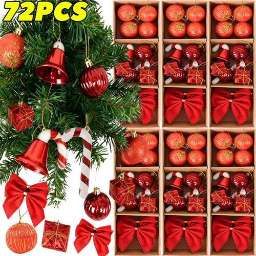 24/72Pcs Christmas Ornament Gift Box Set Xmas Tree Hanging P