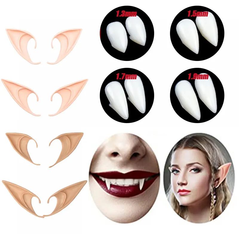 Halloween Set Latex Elf Ears Vampire Teeth High False Ears F