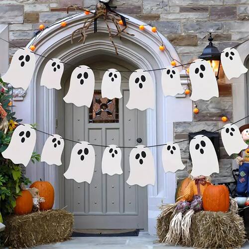 8pcs White Size Ghost Gold Onion Paper Banner Flag Pulling H
