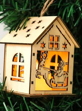 Christmas Wooden House Christmas Decoration LED Light Xmas T