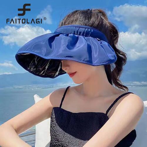 UPF50+ Women Empty Top Sun Hat Foldable Headband Cap Korean