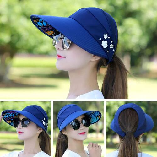 Summer Hats For Women Foldable Sun Hat Pearl Flower Visor Su