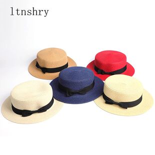 Parent-child wholesale sun flat straw hat boater hat girls b