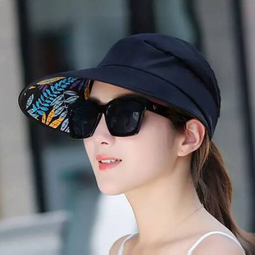 Women\\'s outdoor beach black pink red wide brim big sun hat