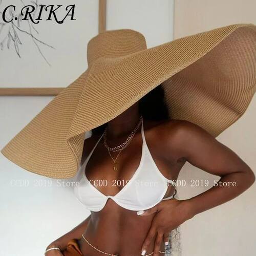 Summer 70cm Large Wide Brim Sun Hats For Women Oversized Bea