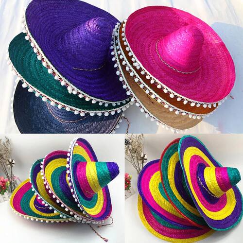 New Mexican Colorful Straw Hats Men Women Wide Brim Straw Ca