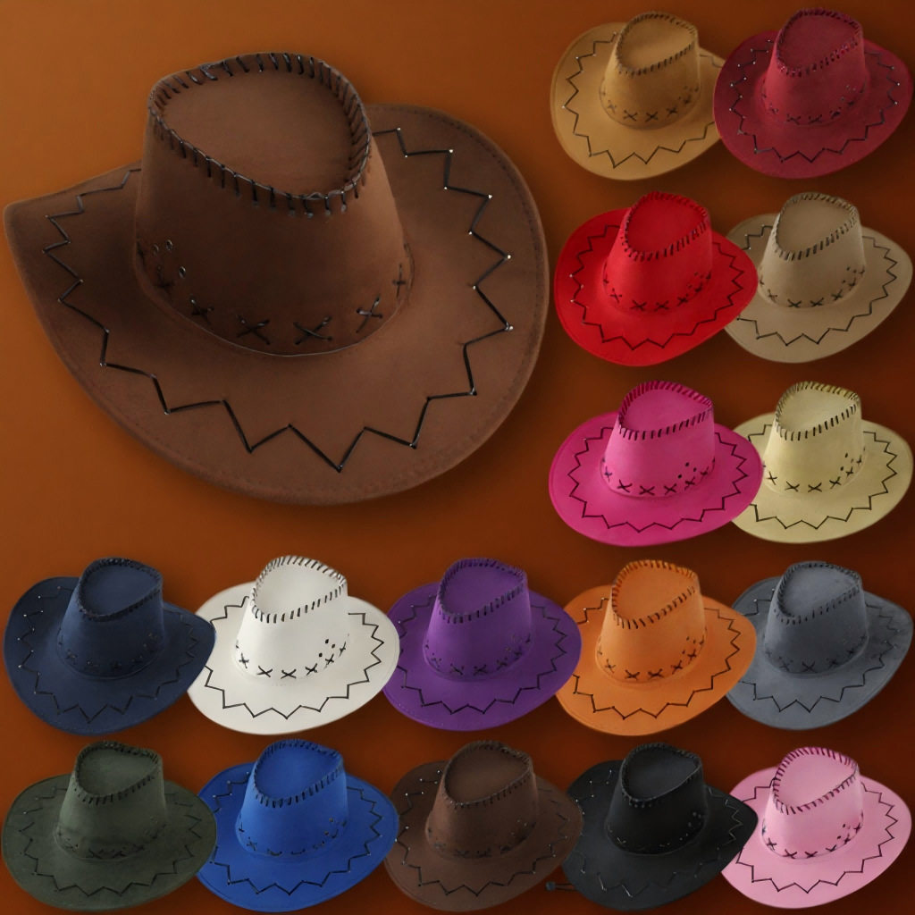 Men's And Women's Cowboy Hat Sunscreen Sunshade Hat Grasslan - 实物图