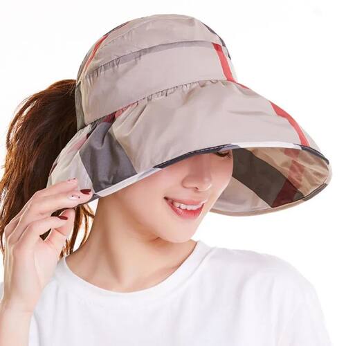 Women Summer Plaid Folding Bucket Hat for Beach Holiday Lady