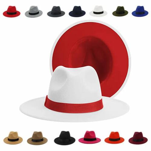 Women Winter Classic Patchwork Fedora Hat Unisex Wool Felt J