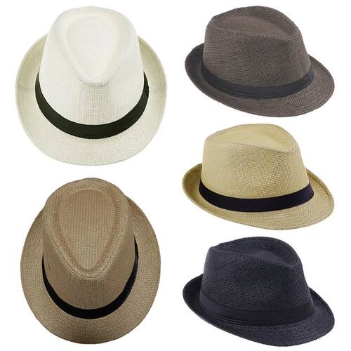 Men Kids Jazz Hat Old Man Cap Short Brim Solid Color Cuban C